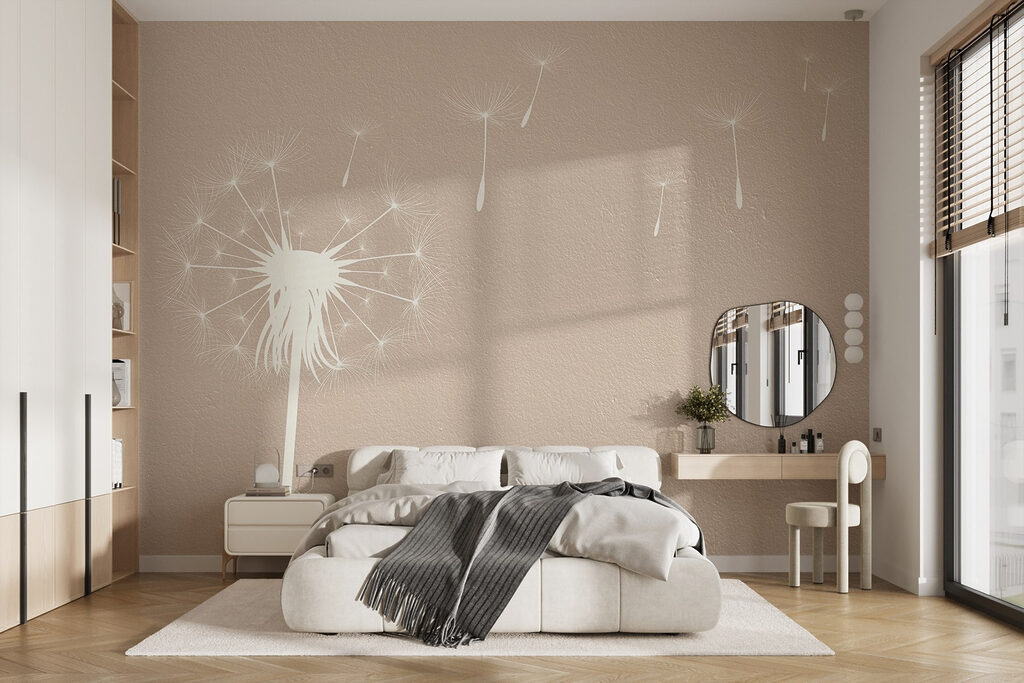 Dandelion seeds flying in the air