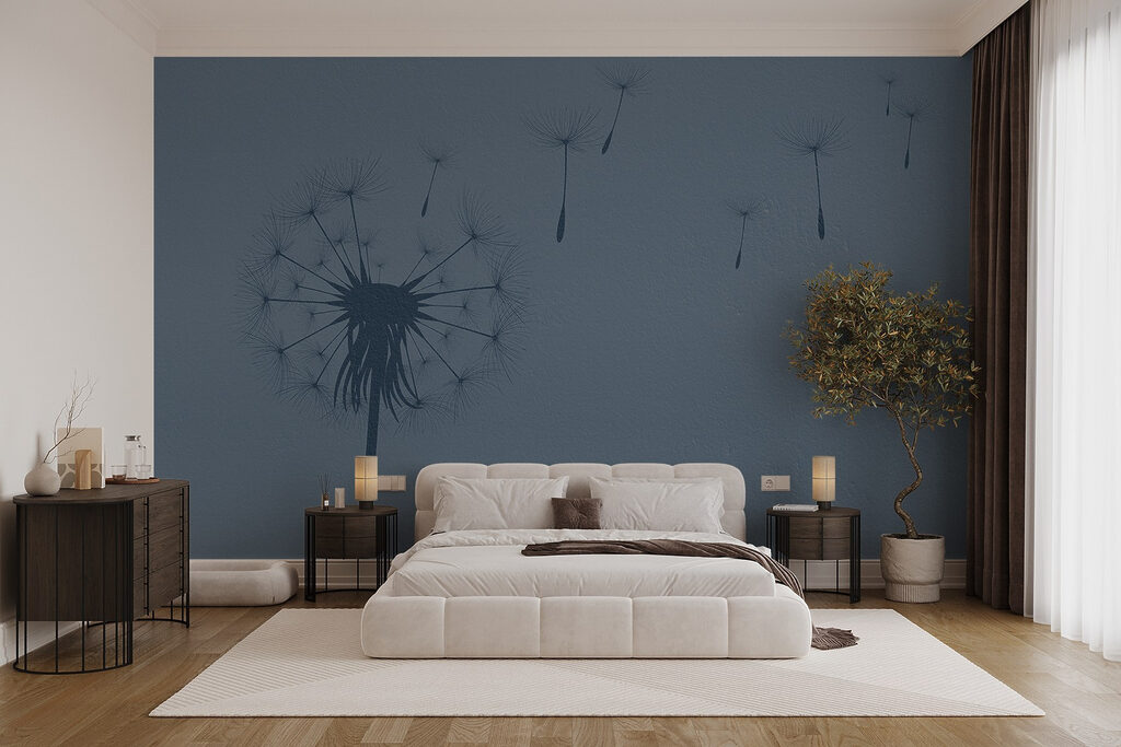 Dandelion seeds flying in the air