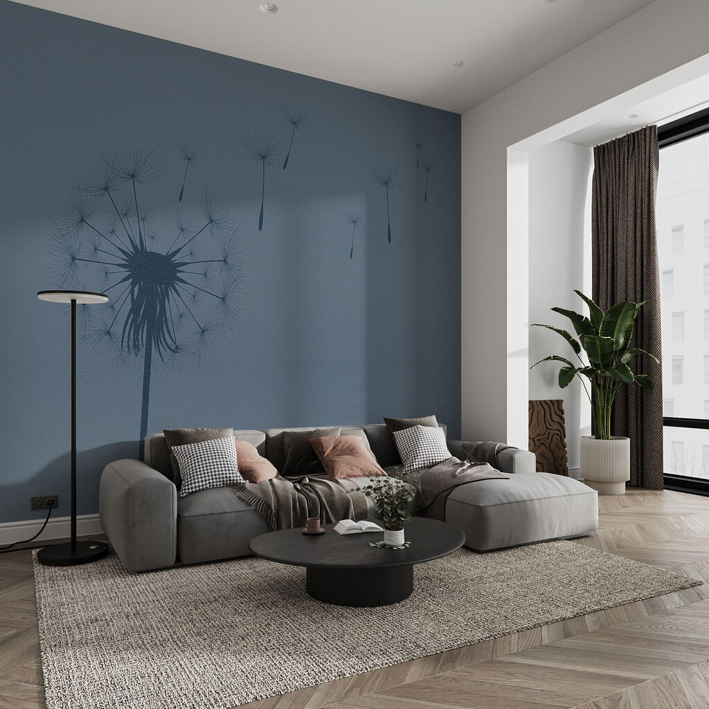 Dandelion seeds flying in the air