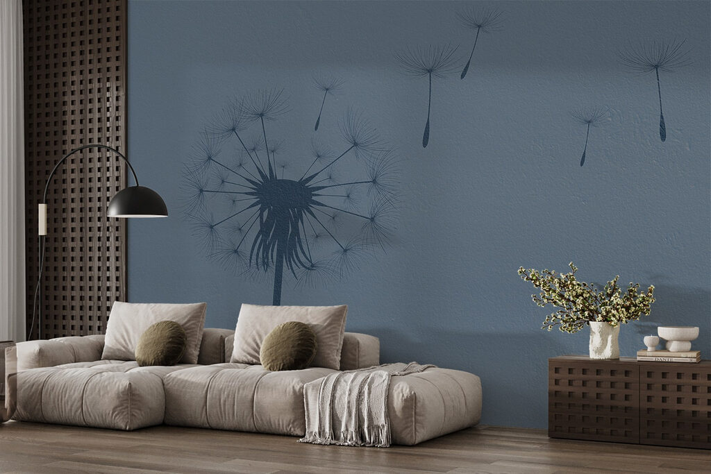 Dandelion seeds flying in the air