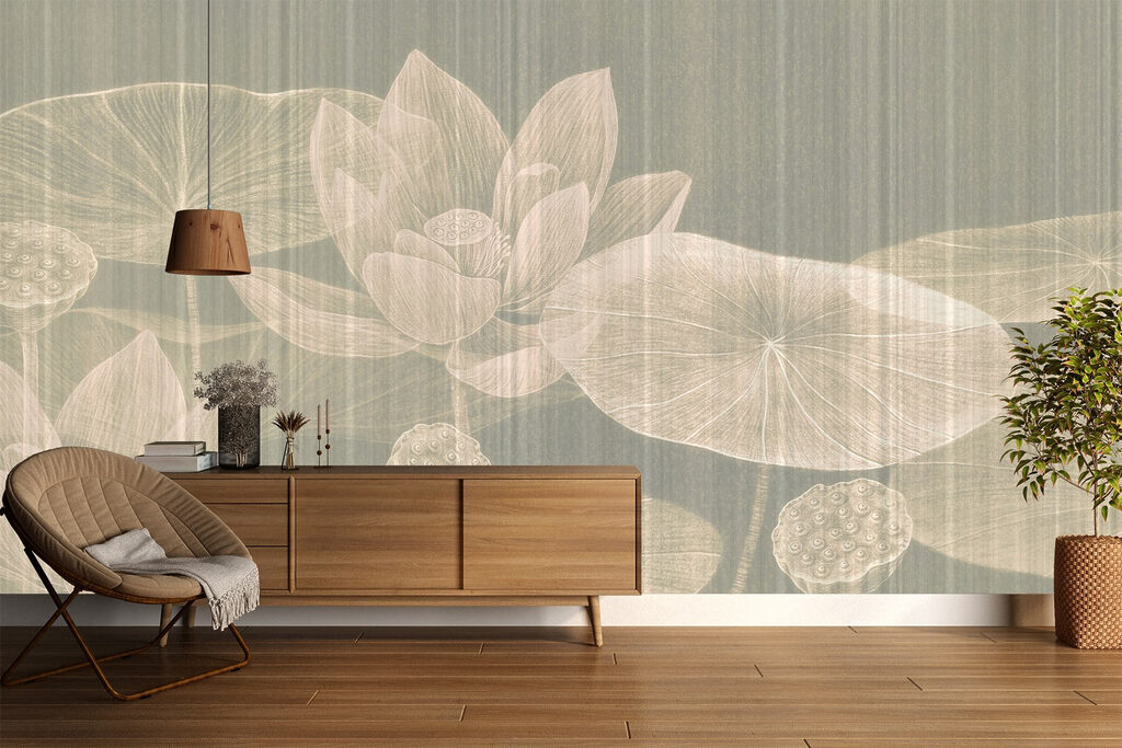 Delicate lotus flowers and leaves design