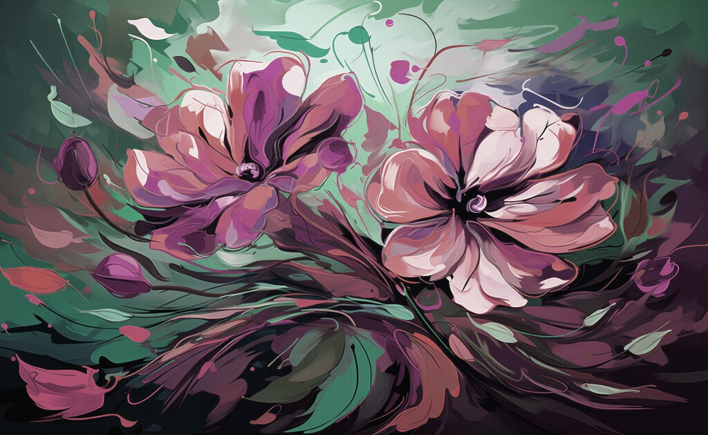 Painting of flowers on a green background