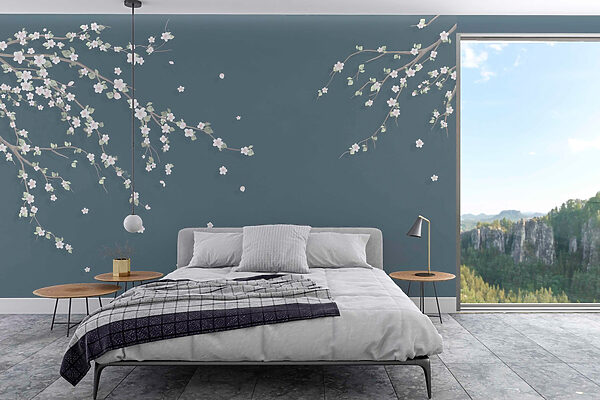 Tree branch with white flowers