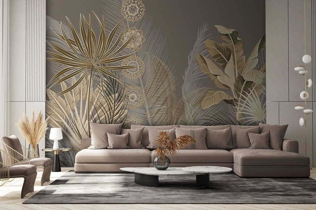 Tropical leaves in subtle hues