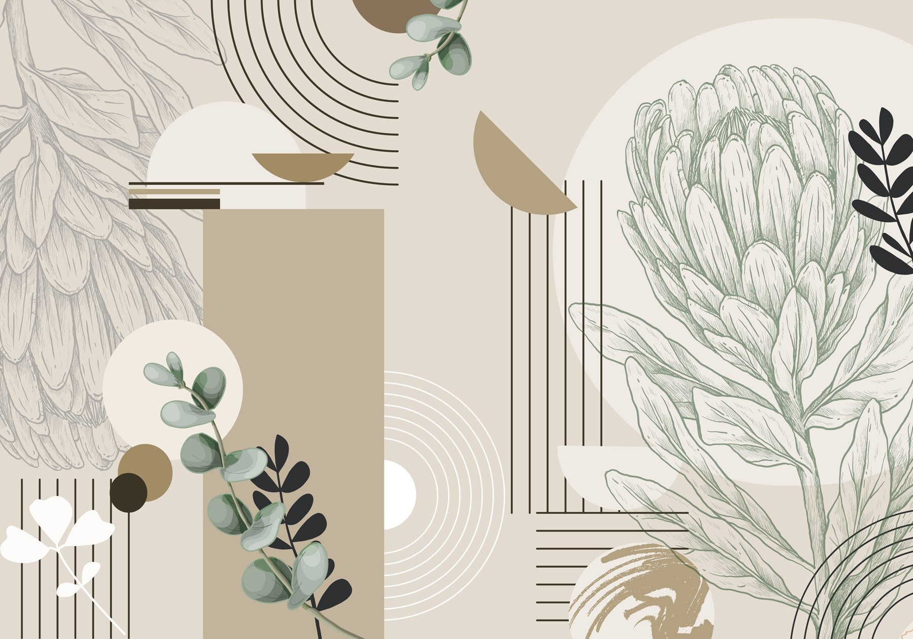 Wallpaper with a plant and leaves