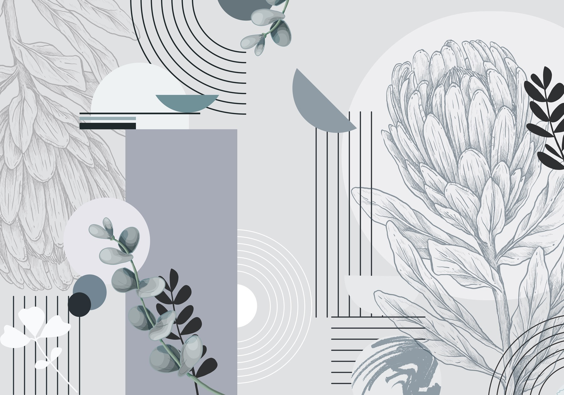 Wallpaper with a flower and leaves