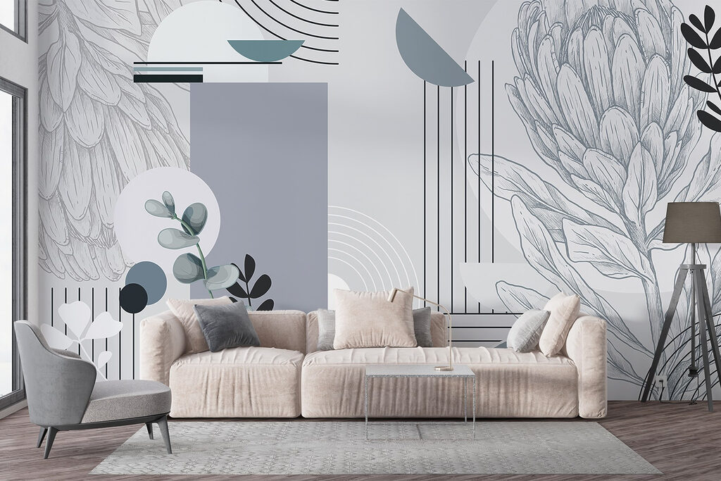 Wallpaper with a flower and leaves