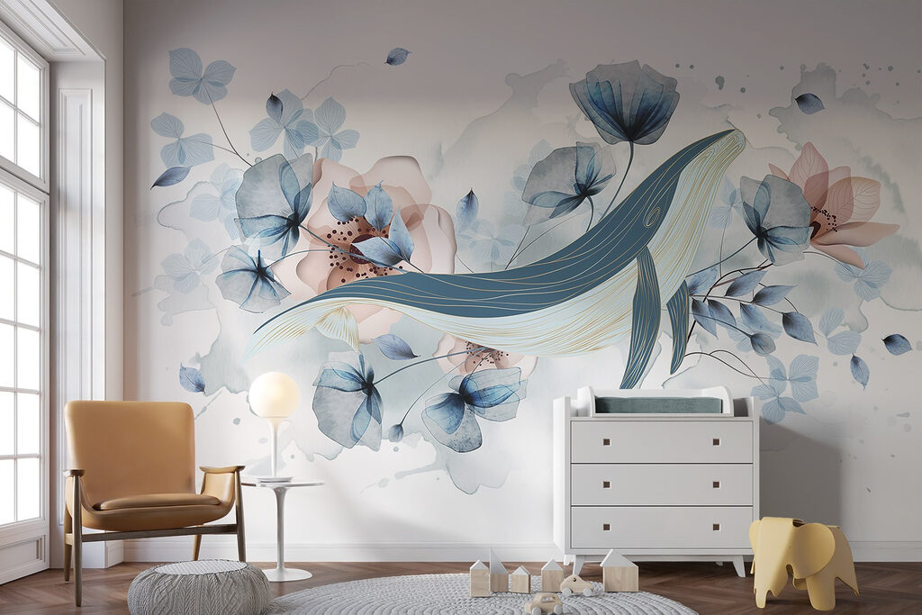 Whale with flowers and leaves