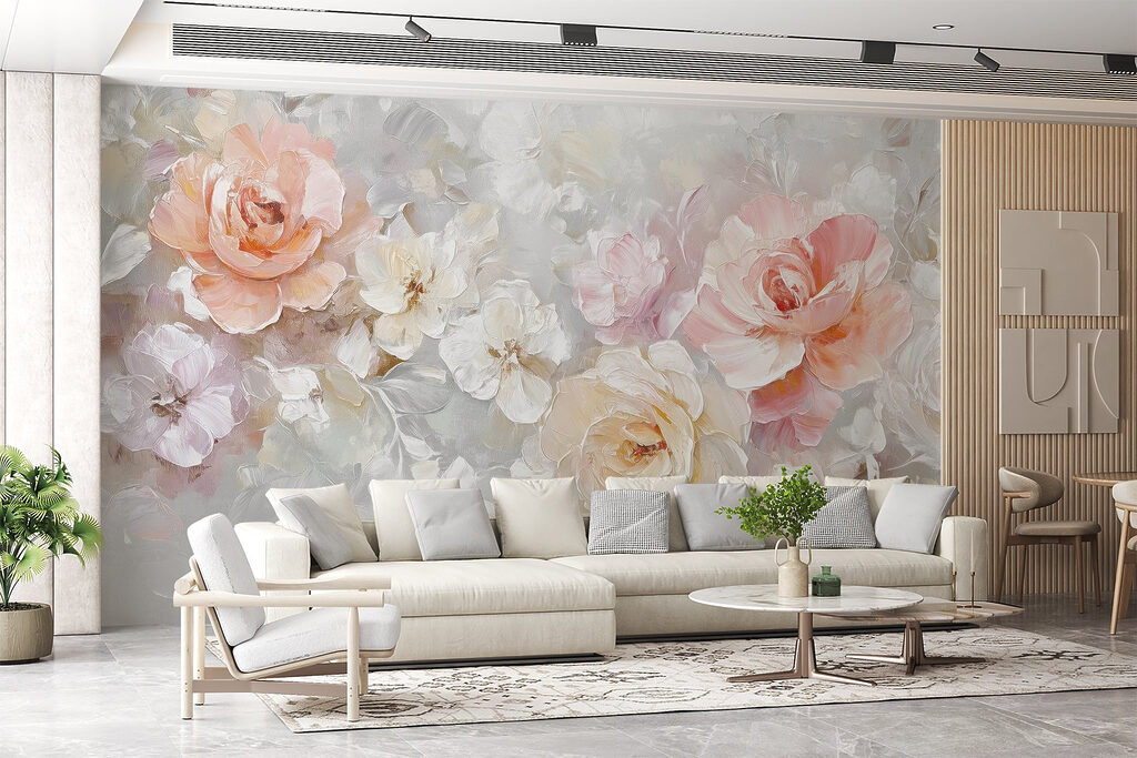 Painting of flowers on a white surface