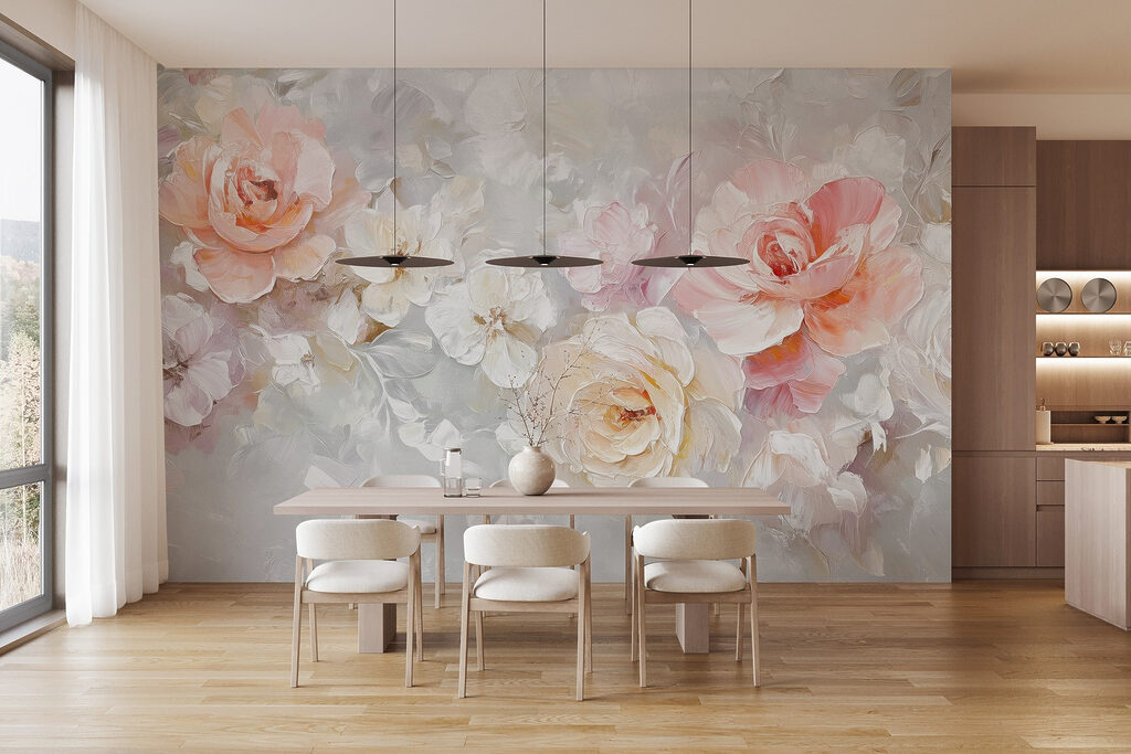 Painting of flowers on a white surface