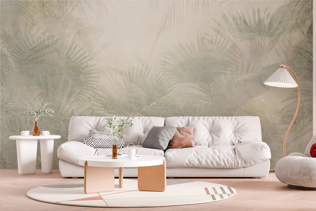 White background with palm leaves White background with palm leaves
