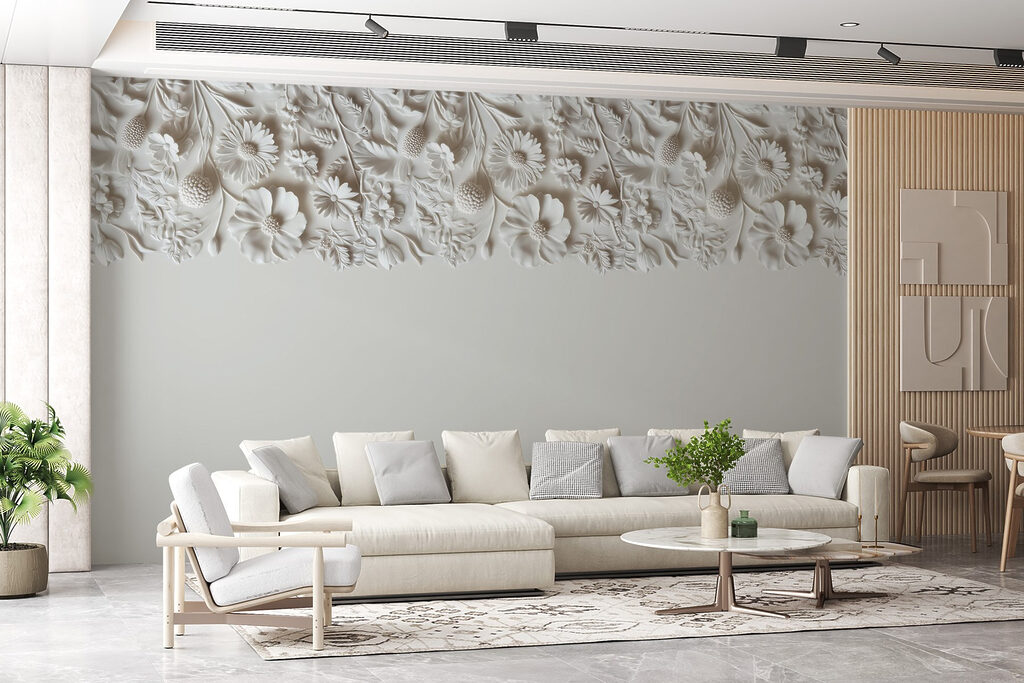 White floral design on a wall