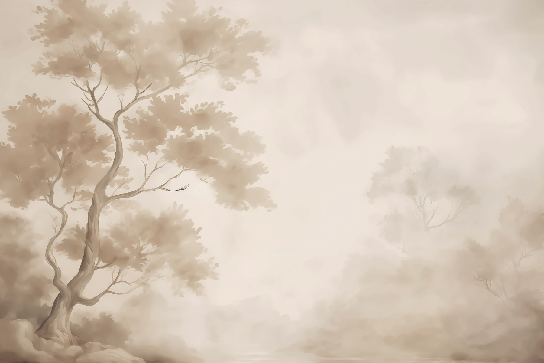 Tree in fog with water