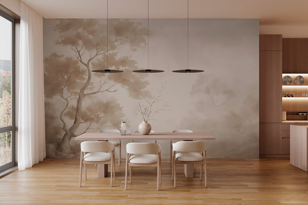 Tree in fog with water