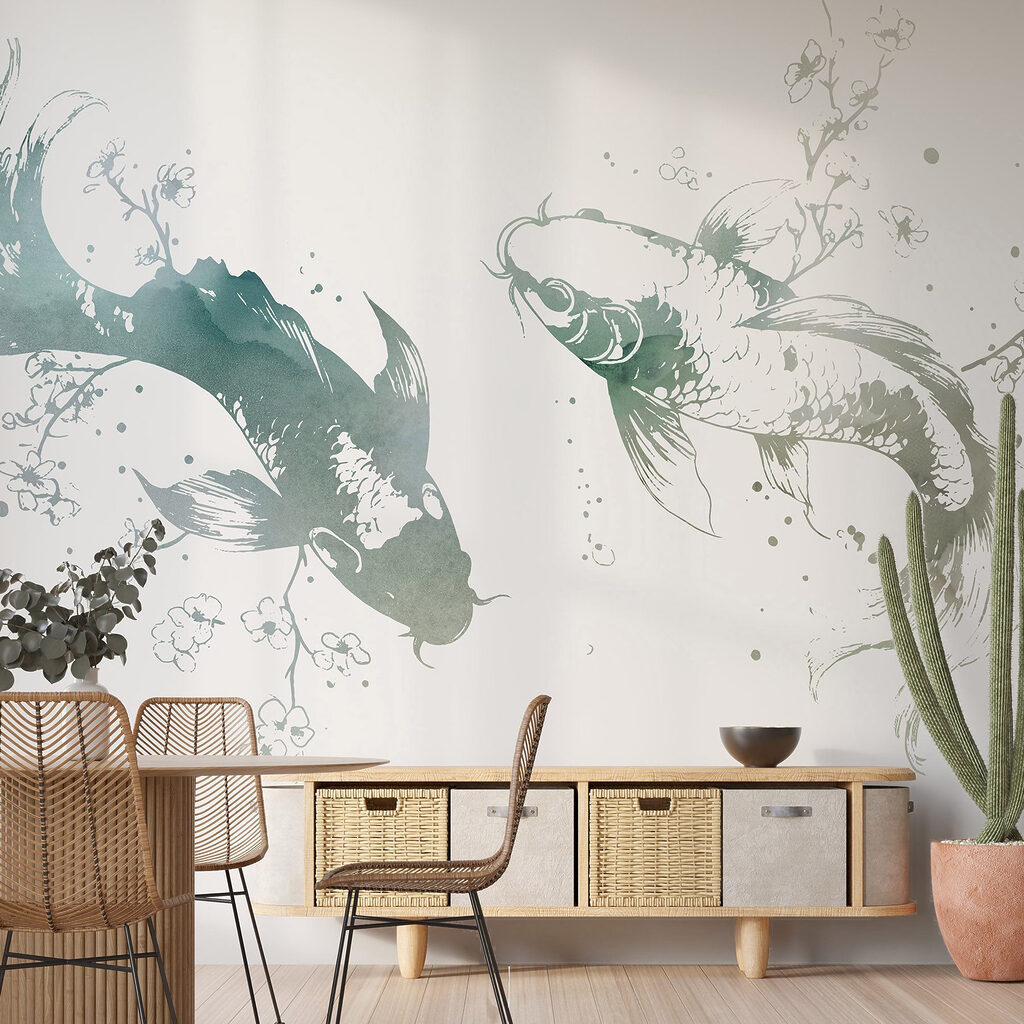 Two fish with flowers and leaves