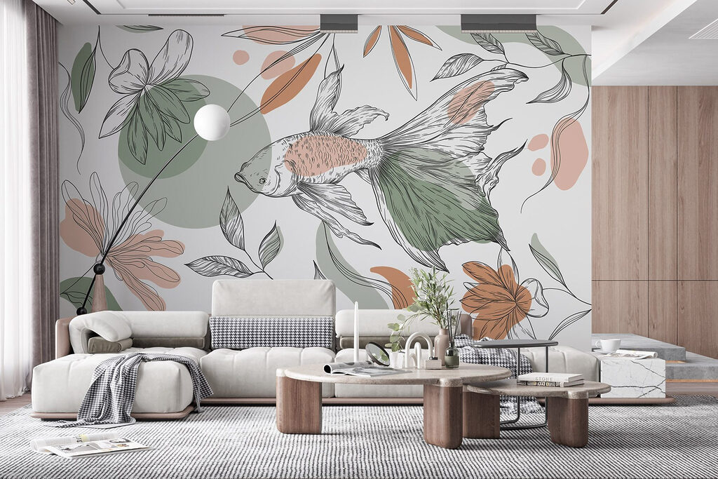 Fish and plants on a white background