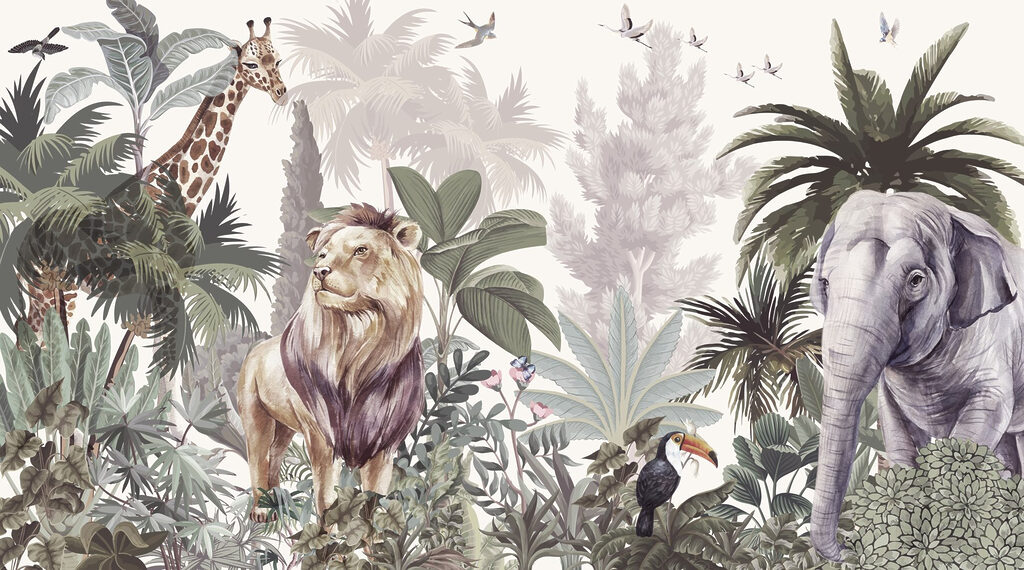 Wallpaper with animals and birds