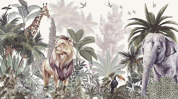 Wallpaper with animals and birds