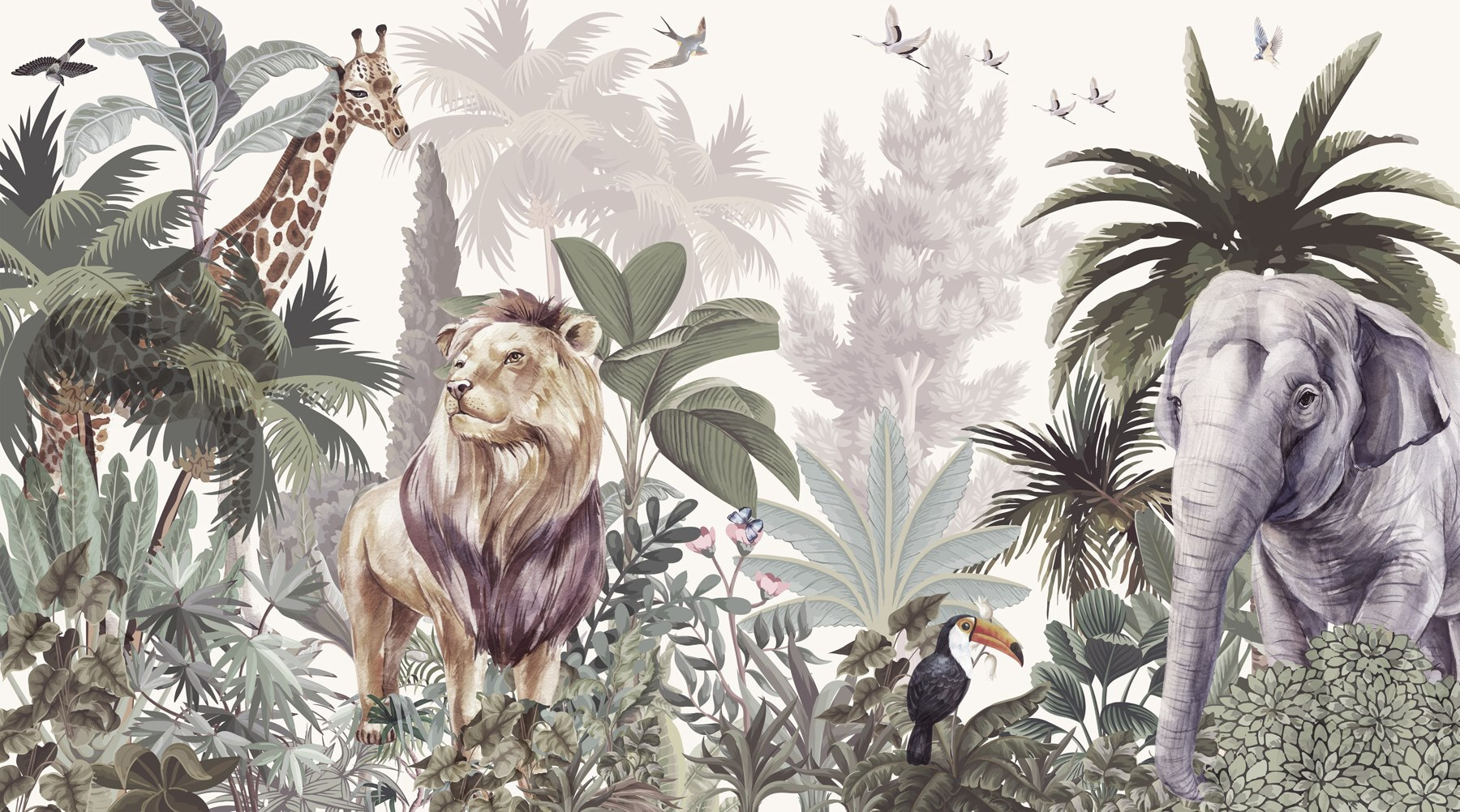 Wallpaper with animals and birds