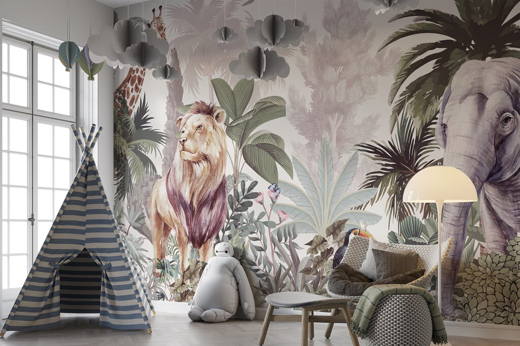 Wallpaper with animals and birds