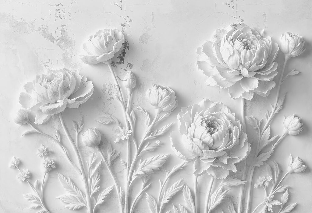 White flower carving on a wall