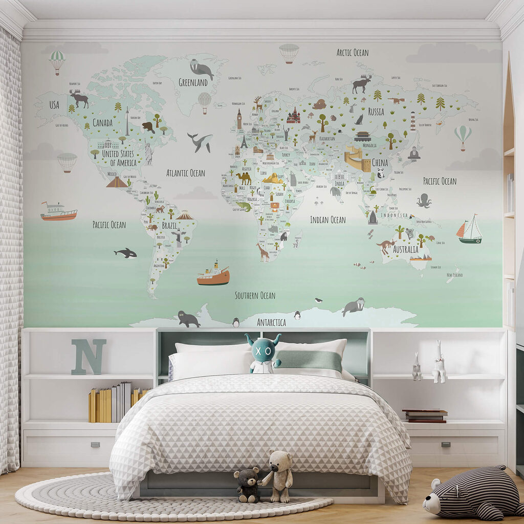 Map of the world with animals