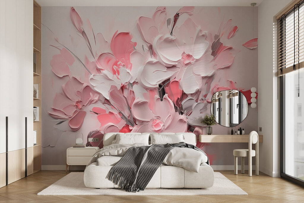Painting of flowers in pink and white