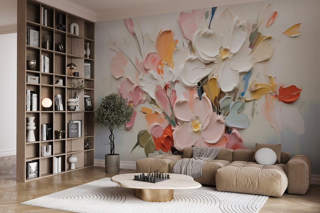 Painting of flowers on a white surface