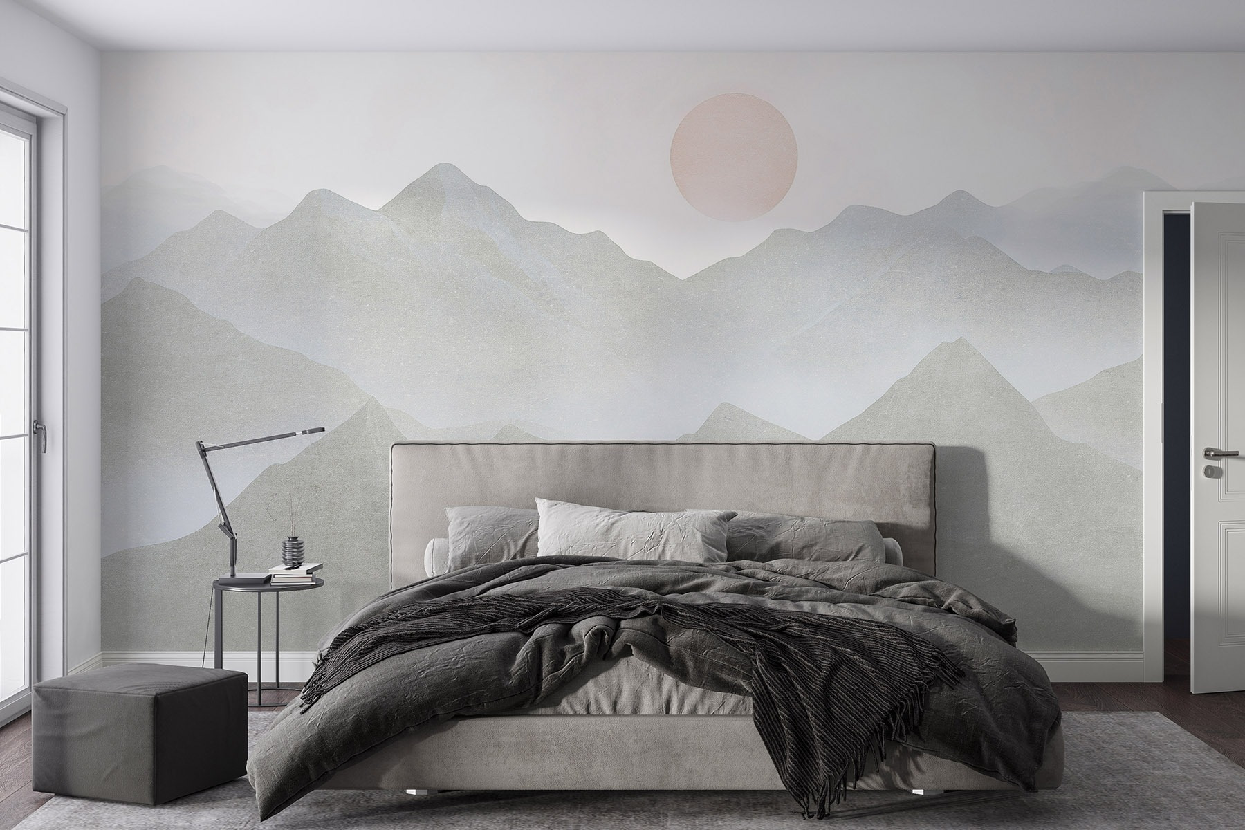 Mountain range with the sun in the distance
