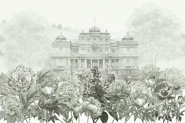 Large white building with flowers