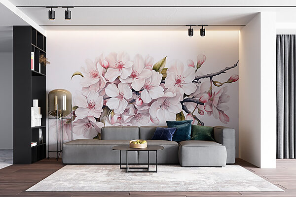 Painting of white flowers on a branch