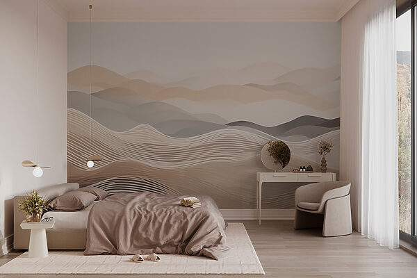 Ταπετσαρίες Τοπίο λόφων με λευκά και καφέ κύματα