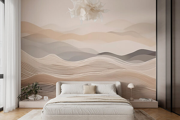 Landscape of hills with white and brown waves