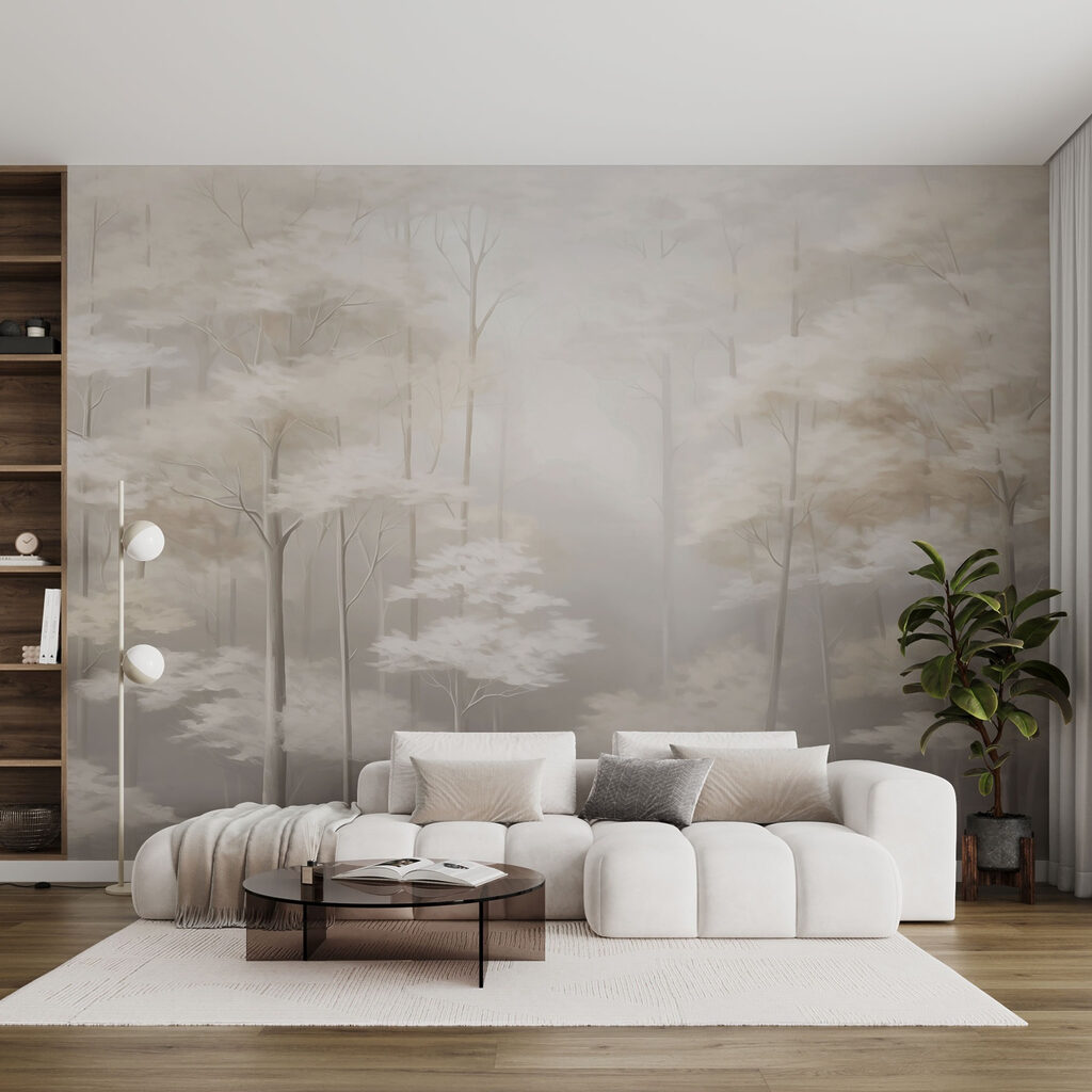 Foggy forest with trees