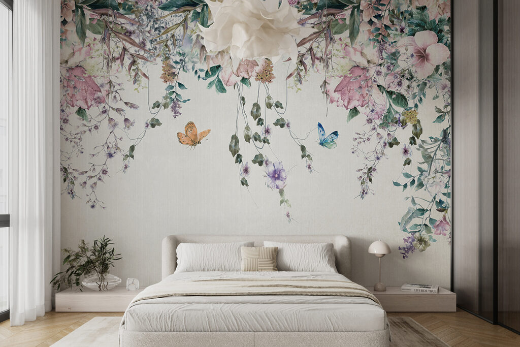 Painting of flowers and butterflies