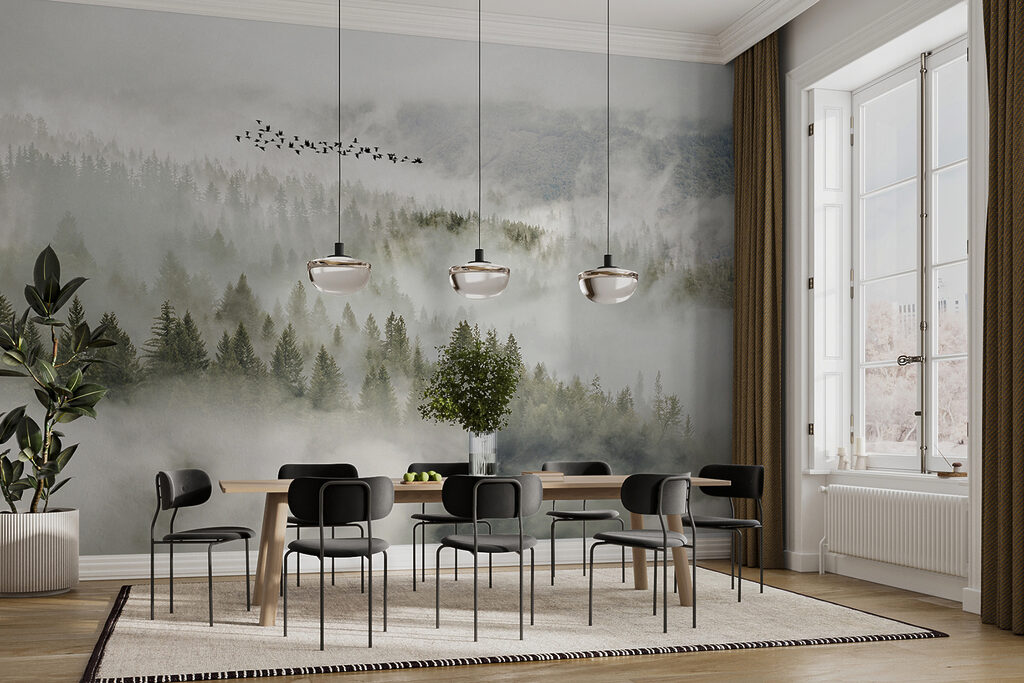 Birds flying over a forest