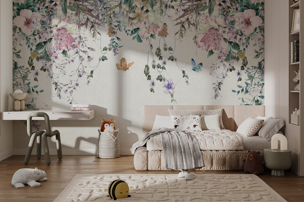 Painting of flowers and butterflies