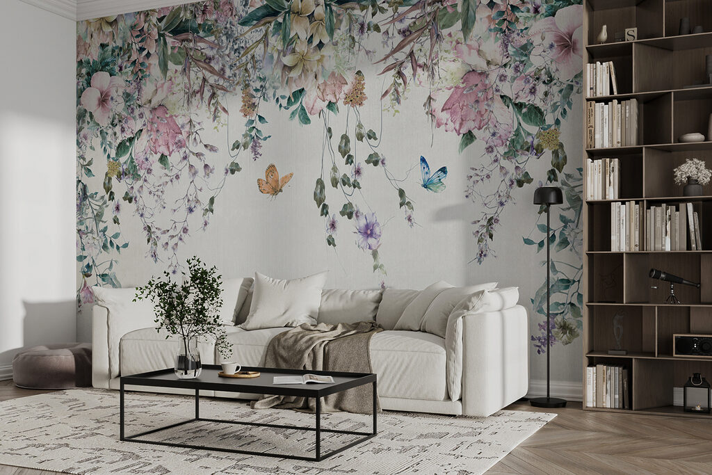 Painting of flowers and butterflies