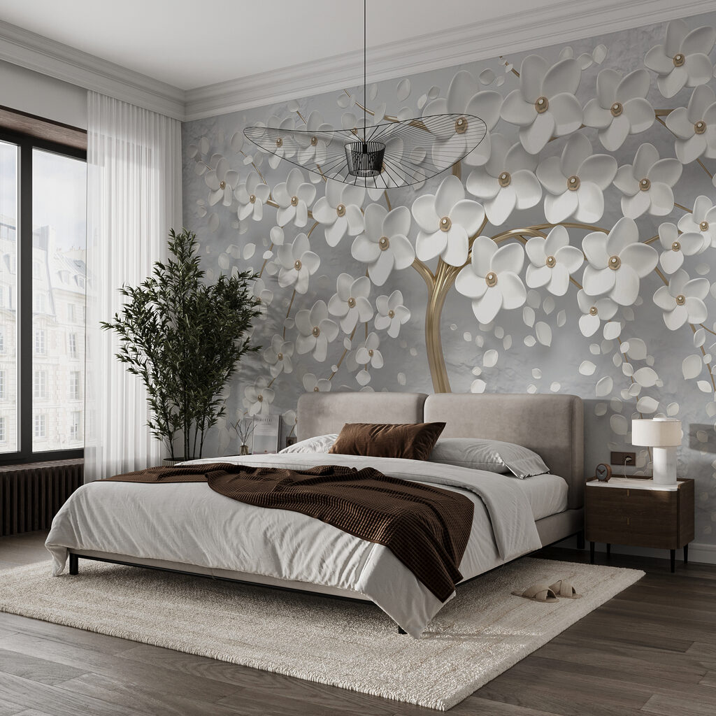 Tree with white flowers and leaves