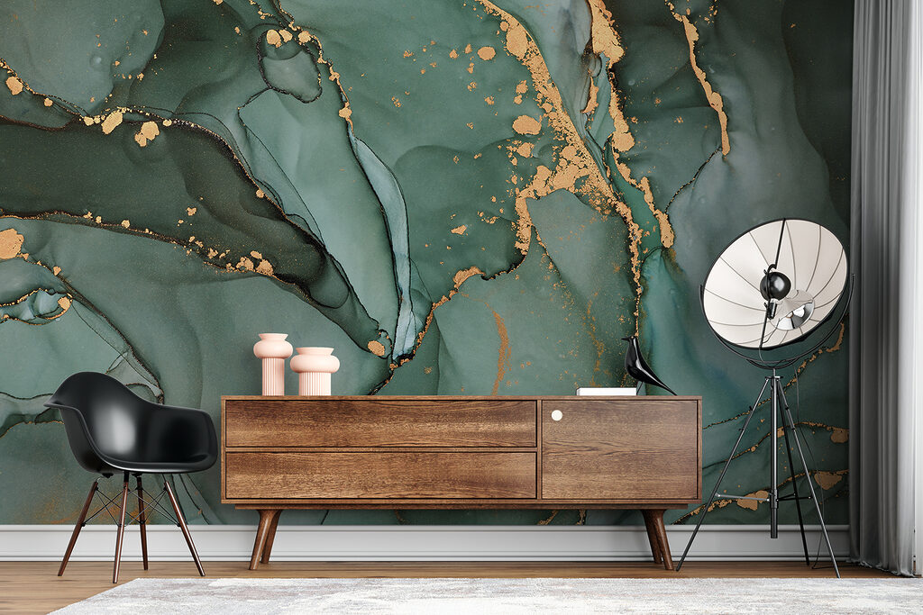 Emerald currents with shimmering trails