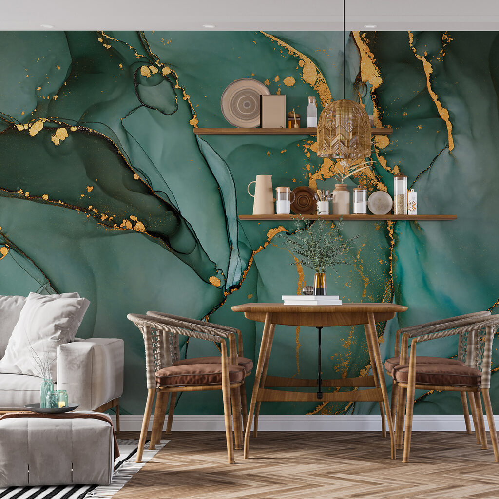 Emerald currents with shimmering trails