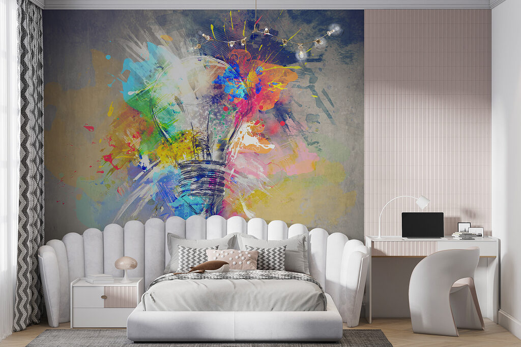 Light bulb with colorful paint splatters