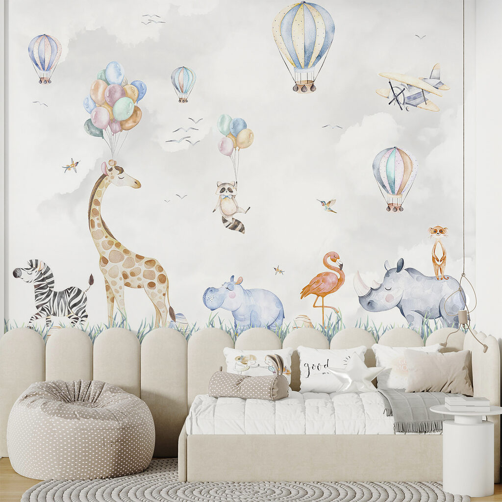 Wall mural of animals and balloons