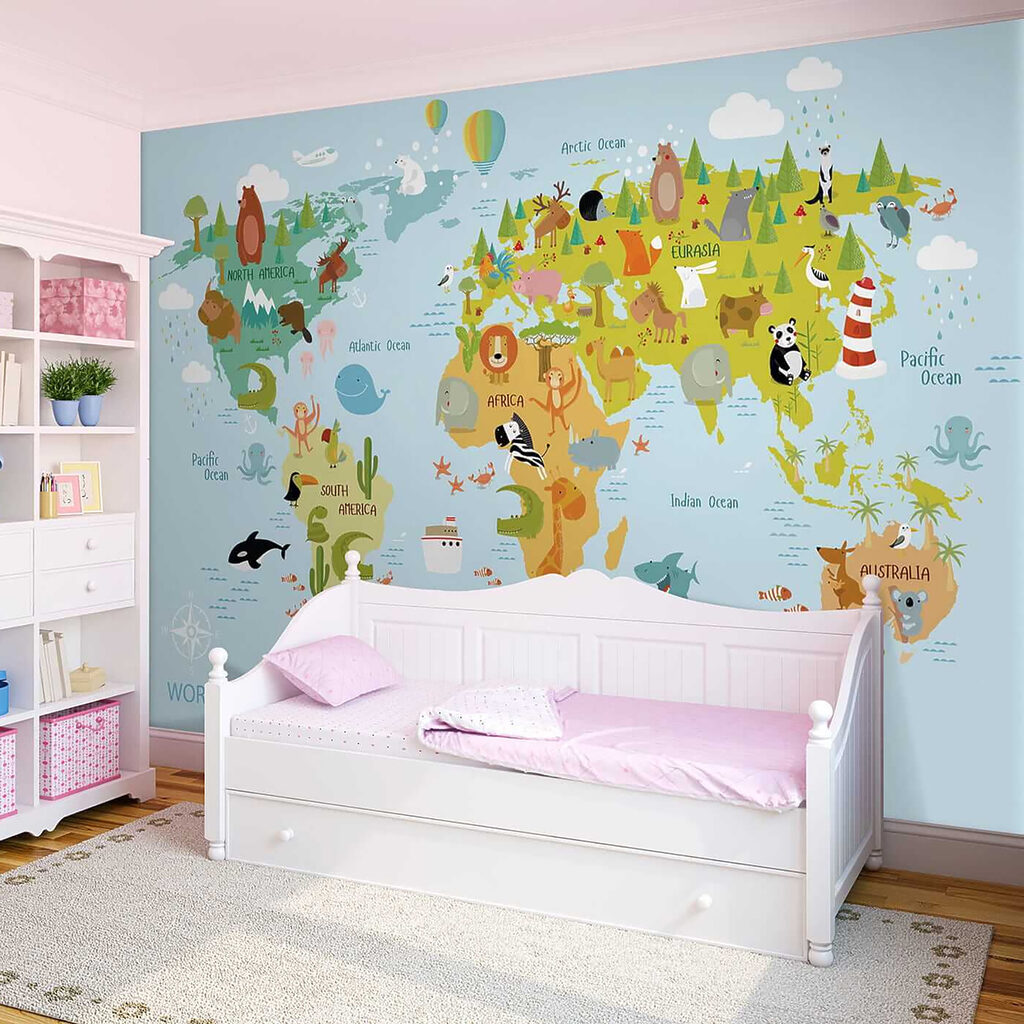 Map of the world with animals