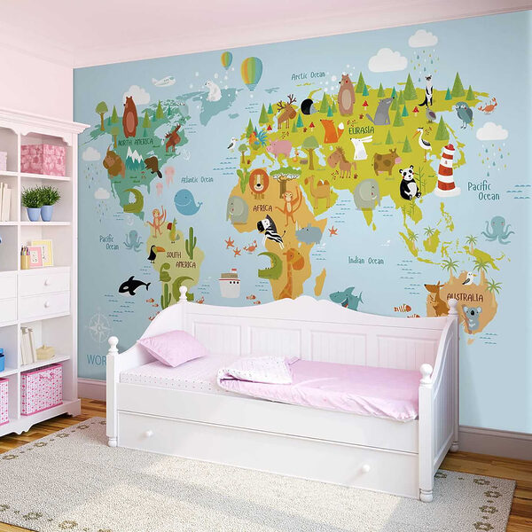 Map of the world with animals