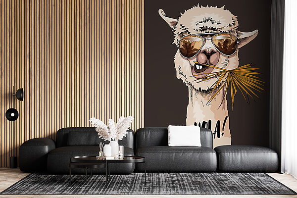 A llama wearing sunglasses and eating a leaf