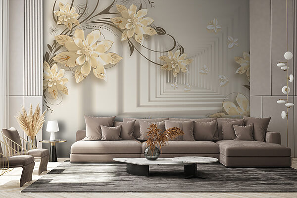 Wallpaper with flowers and butterflies