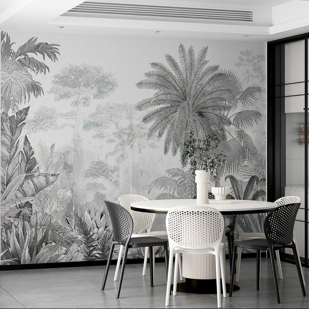 Black and white image of a forest