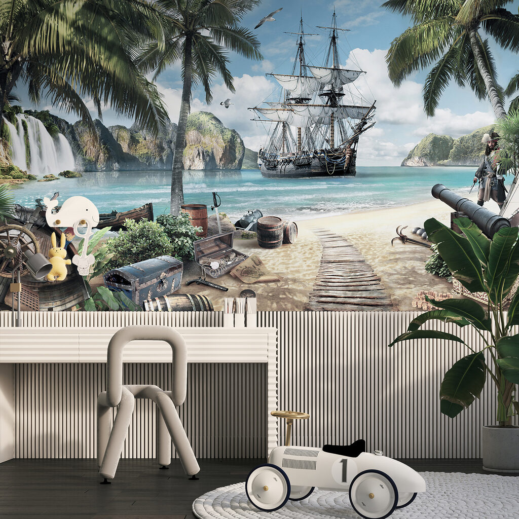 Painting of a ship on a beach