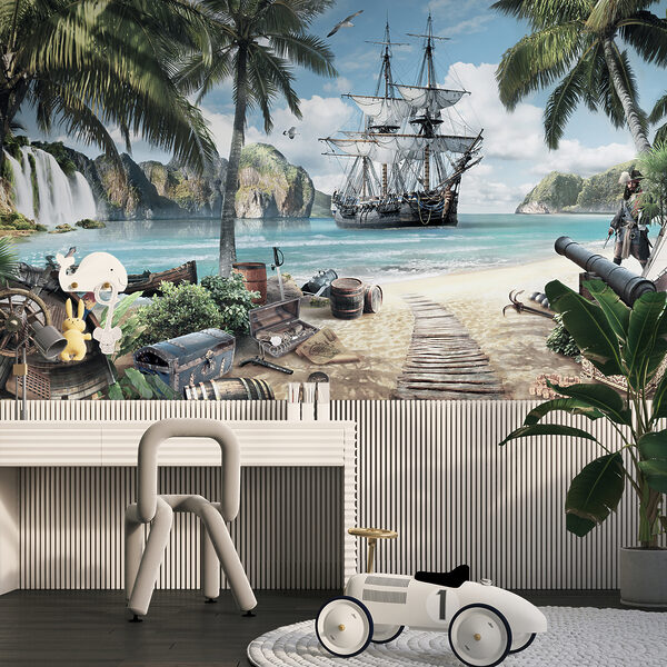 Painting of a ship on a beach